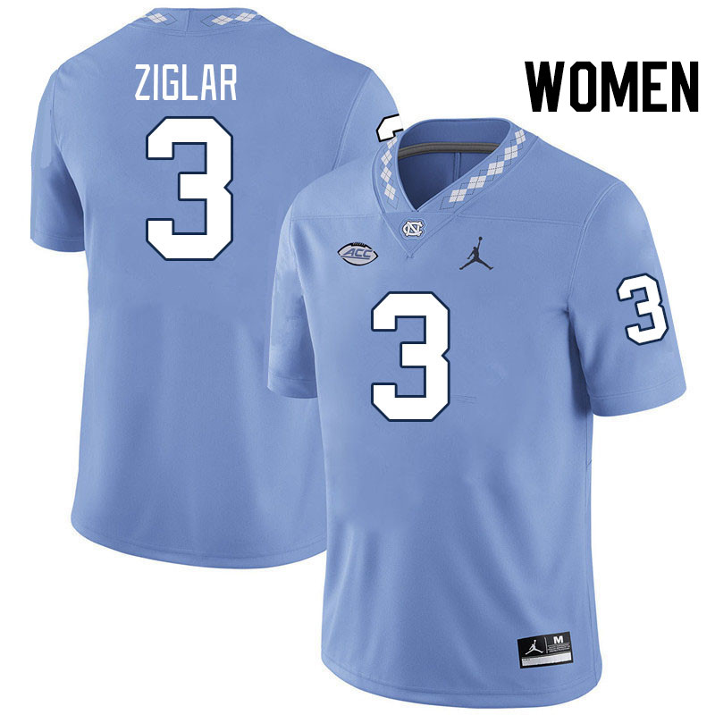 Women #3 Malcolm Ziglar North Carolina Tar Heels College Football Jerseys Stitched-Carolina Blue